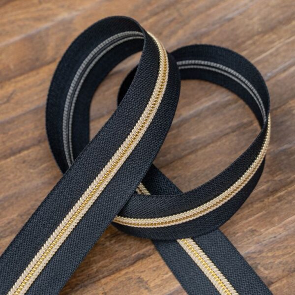 Reisverschluss Riri in der Farbe schwarz und Gold.